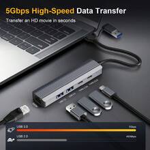 5-In-1 USB Hub With Gigabit LAN, USB-A/USB-C 2-In-1 Interface, RJ45 1000Mbps, 2 USB 3.0 5Gbps, USB-C 5Gbps, USB-C 2.0, Aluminum Alloy, Plug And Play For Laptop Desktop Notebook - Màu Xám nhạt - Xem 5