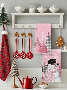 2 Pcs Christmas Kitchen Towels Buffalo Plaid Dish Towels Kitchen Washing Dishes Hand Tea Towels - Coral Pink - View 7
