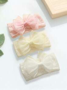 3 pièces Bandeaux tricotés avec nœud transparent pour bébé, accessoires de cheveux style princesse douce pour tout-petits, essentiels pour les tenues quotidiennes et de fête de bébé - Multicolore - Voir 5