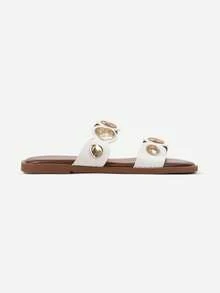 Boho Metallic Accent Sandals Women Summer Casual Travel - White - View 3