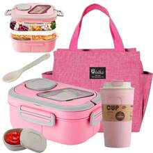 ZTVZTV Double-Layer Multi-Compartment Lunchbox Set/Single Lunchbox. Includes Lunchbox, Cup, And Lunch Bag, Suitable For School, Office, And Outdoor Picnics. | Food Storage Containers | Kitchen Accessories | Lunchbox Set/Single Lunchbox - 粉紅色套裝1(便當+咖啡杯+餐袋) - 查看 10