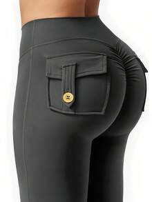 6pecil Leggings da donna da esterno a zampa d'elefante con tasche, leggings sportivi aderenti da donna, leggings da fitness e yoga per sollevare il lato B, pantaloni da sudore