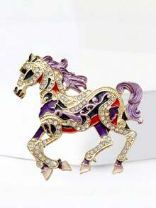 时尚水钻马胸针 - 优雅的马成功动物别针，适合女性中性派对服装配饰/朋友聚会徽章礼物圣诞节 - 馬 - 查看 5