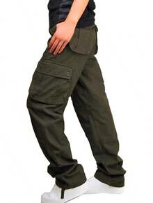 Pantalones de playa tipo cargo para hombre, otoño, verano, lino, hawaiano, tropical, pierna recta, lisa, pantalones de pierna larga, para hombre, 2024 - T-339 Verde lima del ejército - Ver 13