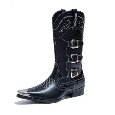 Men's Cowboy Boots, Western Boots, Motorcycle Boots. Metal Accessories, Low Heel, Rubber Sole. Fashion, Street, Outdoor. Party, Wedding