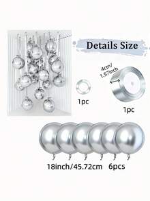 10个银色4D气球，18英寸，配银色涤纶丝带和遮蔽纸，方便携带，适用于房间装饰、派对装饰、婚礼装饰、家庭聚会。 - 銀色 - 查看 3