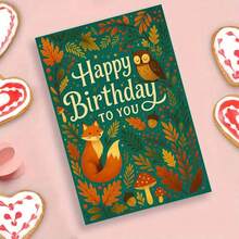 بطاقة تهنئة عيد ميلاد سعيد مع ظرف - تصميم ثعلب وبومة في الغابة، مثالية للمحبين للطبيعة والأصدقاء، مناسبة لاحتفالات عيد الميلاد، بطاقة تهنئة - متعدد الألوان - مشاهدة 1