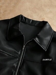 男士梭织时尚休闲长袖开襟拉链外套，学校款 - 黑色 - 查看 3