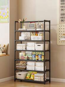 Modern Black & White Multi-Layer Storage Rack, Available In 7/6/5/4 Tiers, Effectively Organizes Household Clutter And Daily Essentials, Layered Storage, Neat And Orderly, Easy To Disassemble, Space-Saving - Multicolor - View 16