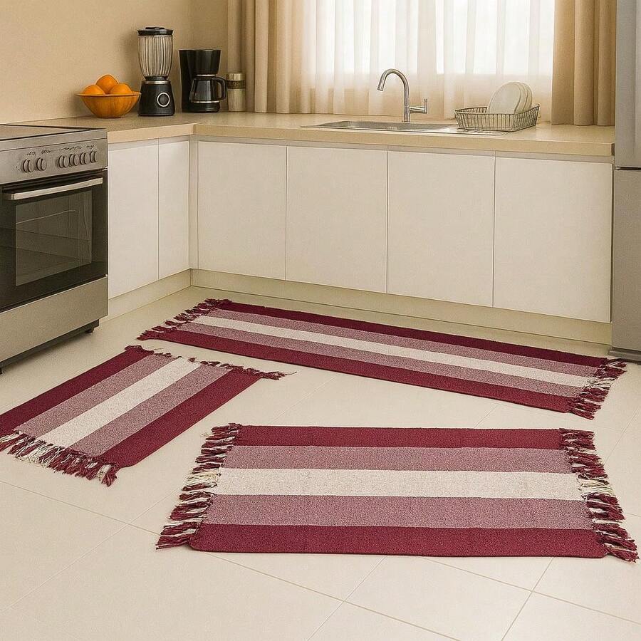 Kitchen Runner Rug Set, 3 Pieces - Wassermelonenrosa - Übersicht 1