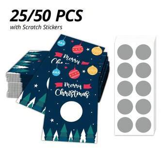 25/50 ชิ้น บัตรขูดเปล่าสำหรับคริสต์มาส, บัตรรางวัลแสนสนุก, 9x5.4ซม./3.5x2.1นิ้ว, อุปกรณ์ปาร์ตี้คริสต์มาส, อุปกรณ์ประกอบฉากให้รางวัลที่บ้าน, ตั๋วชิงโชค DIY, ของชำร่วยในงานปาร์ตี้คริสต์มาส, เหมาะสำหรับงานปาร์ตี้คริสต์มาส, ของขวัญคริสต์มาส, กิจกรรมร้านค้าคริสต์มาส, ร้านค้าออนไลน์