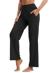 3PCS Yoga Pants Women Wide Leg Pants With Pockets/Casual All-Match Versatile Daily Wear Waist Straight Leg Sweatpants, Autumn/Winter Fall - 3PCS (Black + Gray + Khaki) - 查看 11