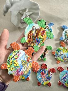 1pc Random Pattern Cute Ceramic Sea Turtle Shaped Fridge Magnet With Embossed Golden Ocean Life Design, Suitable For Home Decor, Daily Use, Travel, Beach, Birthday, Commemorative Gift - Multicolor - View 11