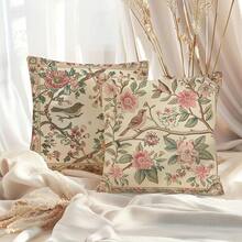2Pcs Chinoiserie Single-Side Print Throw Pillow Covers - 17.7*17.7 Inches, Exquisite Flowers & Birds Design, Decorative Cushion Covers For Sofa, Bedroom, Office, Car & Farmhouse, Stylish Home Decor Accents, Machine Washable With Zipper, No Pillow Cores Included - Multicolor - View 8