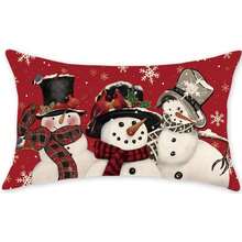 1pc/2pcs Christmas Tree & Snowman Print Pillow Cover, Farmhouse Style Single-Sided Plush Velvet Pillow Sham, Without Pillow Insert, Zipper Closure, Christmas & Winter Home Decor, Suitable For Holiday Living Room Or Bedroom, Sofa Decoration, Bedding Decor