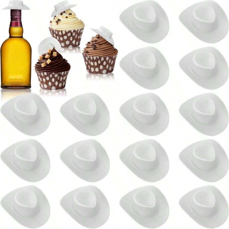 Yuronam 30 Pcs Plastic Mini Western Cowboy Cowgirl Hats Miniature Hats For Crafts, Party, Dollhouse Decoration - ColorH - 查看 1