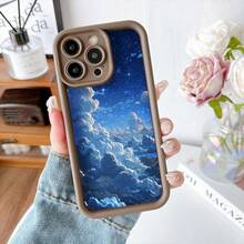 Cubierta de teléfono con borde negro diseño cielo estrellado y nubes azules para uso diario y viajes - Negro - Ver 5