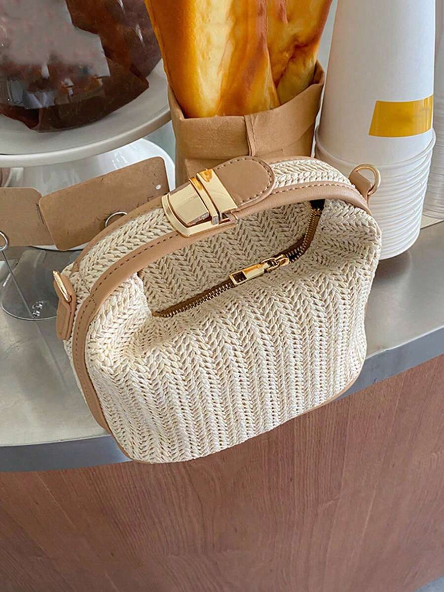 Lightweight,Casual Two Tone Push Lock For Teen Girls Women College Students Perfect For College,Outdoors,Travel,Outings,Straw Purse,Straw Beach Bag,Beach Necessities,Beach Essentials,Beach Stuff & Summer Essentials, Best Women Bag For Beach Vibes