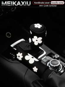MEIKAXIU 1 Set (2pcs) 3D Puff Embroidery Fabric Car Handbrake Cover, Gear Shift Knob Cover, Steering Wheel Cover Set, Car Interior Accessories, For Women - 3D Foam Flowers - View 2
