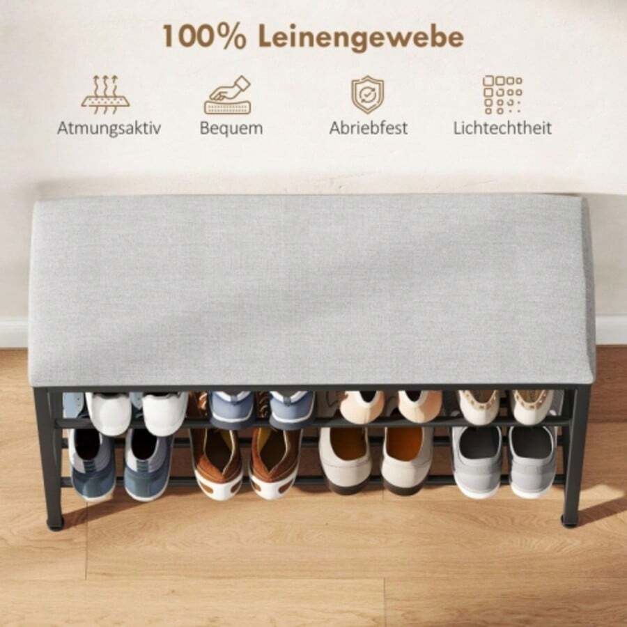 Homcom Shoe Stool With Seat, Bench With Storage Compartment, Shoe Rack With 2 Open Compartments, Bench 81 X 31 X 50 Cm - Black - View 1