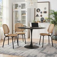 Set Of 4 Metal Dining Chairs, Steel Legs And PU Leather Seats, High Back Armless Dining Chairs, For Kitchen, Living Room, Black - Black Table - View 2