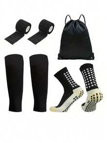 1 Set Sports Outfit, Including 1 Pair Anti-Slip Dotted Socks, 1 Pair Leg Sleeves, 2 Sports Straps, And 1 Drawstring Backpack. Suitable For Football, Basketball Training And Outdoor Sports & Fitness Activities - Multicolor - View 7