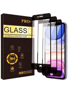 3片装高清防刮钢化玻璃屏幕保护膜，兼容 17/16 Pro Max/16/16 Pro/16 Plus/15 Pro Max/15/15 Pro/15 Plus/14 Pro Max/14/14 Pro/14 Plus/13 Pro Max/13/13 Pro/12/11，带丝网印刷黑色边框，屏幕保护膜 - 無色 - 查看 13