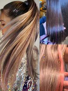 Holographic Glitter Hair Tinsel, Heat Resistant Shiny Hair Tinsel, For Christmas, New Year Party - Silver - View 10