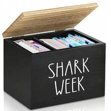 Women's Menstrual Period Essential Storage Box, Wooden Bathroom Storage Bin With Lid,  Design, Soft Wood Material, Durable, Black, Not Washable, Suitable For Women's Hygiene Products - 黑色 - 查看 3