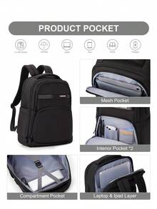 Casual Backpack Unisex Lightweight Large Capacity Commute Travel Backpack Highly Attractive INS Style Student School Bag Wear-Resistant Waterproof Pressure-Relief Breathable Design Fits 15.6 Inch Laptop Backpack, Unisex Large Capacity Travel Laptop Backpack, Simple Versatile Multi-Pocket Layered Storage Independent Shoe Compartment, Waterproof Wear-Resistant Outdoor Casual Backpack, Daily Commute Shopping Short Trip Versatile Lightweight Backpack Multi-Functional Layered Storage No Shoulder Pressure Outdoor Casual Simple Commute Backpack - Black - View 6