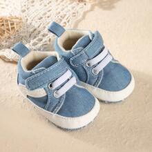 0-3-5个月新生儿男婴休闲拼接平底鞋，可爱百搭，适合室内穿着，春秋季适用。 - 藍色 - 查看 8