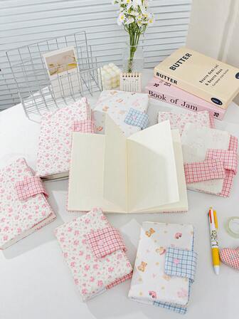 1개 귀여운 활 수제 패브릭 책 커버 A6, B6, A5 사이즈, 책 장부, 책 커버, 루즈 리프 폴더, 학생 선물, 책 장부 보호 커버 플로럴 북 재킷, 핸드 일기 책 커버, 핸드 일기 책 다이어리, 책 재킷, 휴대용 포켓 책 보관 케이스, 생일 선물