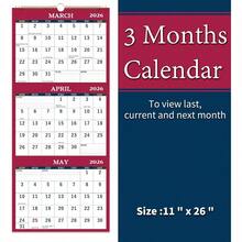 CZ 2026 Calendar 2026 Wall Calendar 3 Month Calendar Display 2026 Folded In A Month Jan.2026 Dec.2026 11 X 26 3 Month Wall Calendar 2026 Red 5837 - 如圖 - 查看 5
