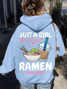 1-Piece Teen Girl Fun Ramen Boba Printed Long-Sleeve Lightweight Sweatshirt, Soft Fabric Summer-Fall Daily Casual Wear - Baby Blue - View 1