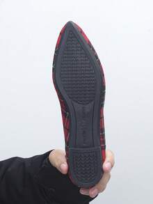 Giày lười mũi nhọn cỡ lớn 35-45 dành cho nữ, giày lười đi làm/thu mới, giày moccasin đế mềm kẻ caro đỏ đen, giày bệt thanh lịch, giày nữ thoải mái. - lưới màu đỏ và đen - Xem 9