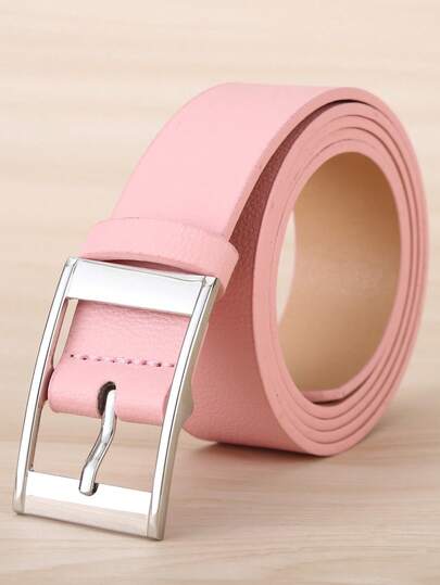 1pc Plus Size Women's Rectangular Metal Buckle PU Leather Belt, Pink, Suitable For Daily Wear, Extended Length