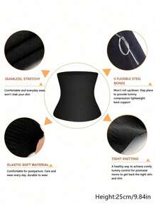 Women's Seamless Waist Cincher, Short Tight Waist Trainer, Strong Compression Abdominal Waist Belt, Waist Support For Sitting, Fitness, Yoga And Sports - Black - View 7
