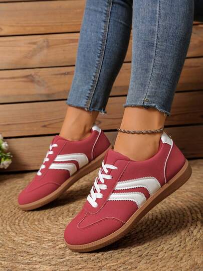 [Lightweight Women's Sneakers] Lightweight & Breathable Women's Sneakers | All-Season Cushioned Shoes With EVA Insole & PU Outsole, Synthetic Upper, White/Red - Gym, Running, Everyday Lace-Up Casual Shoes, Ladies Sneakers