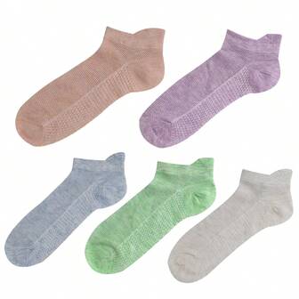 5 Pairs Solid Color Classic Breathable Thin Crew Socks, Unisex Summer New Style