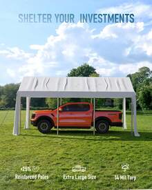 Techigher Carport Replacement Canopy Cover, Garage Tent Shelter Tarp, Heavy-Duty Waterproof & UV Protected, Easy Installation (Frame Not Included) - White - View 2
