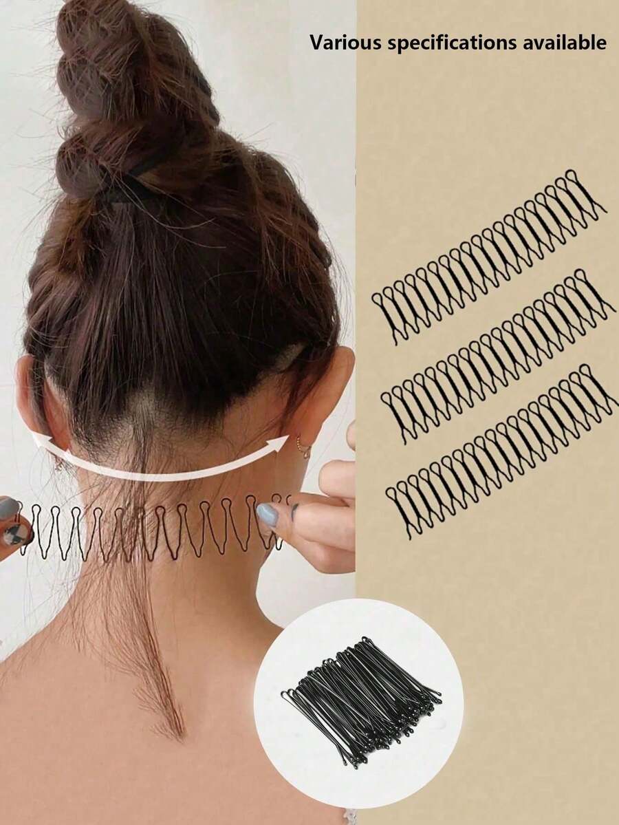 5支装隐形美发梳，无香型边缘定型修护工具，U型发夹，发饰，断发修整器，顶部发夹，后脑勺隐形刘海固定插梳，美发造型工具，美发套装 - 黑色 - 查看 1