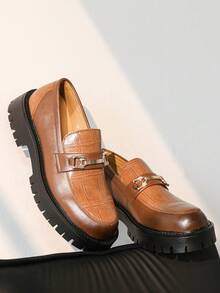 Men's Slip-On Loafers, Versatile Business Casual Shoes, Thick Sole Elevator Shoes, Slip-On For Commuting, Party, Banquet, Street Wear - Brown - View 5