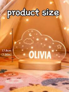 [Custom Text]Personalized Cloud-Shaped Night Light, Wooden Base With Starry Sky Design, Custom Name Lamp For Kids' Bedroom/Christmas Gifts, Unique Decorative Light For Memorable Celebrations - Multicolor - View 9