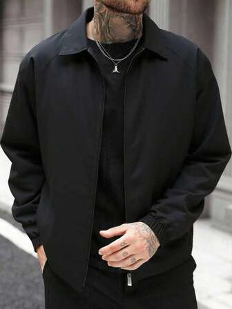 Nueva chaqueta casual de entrenador de unicolor, abrigo exterior de moda versátil y sencillo con cuello vuelto para hombres, otoño