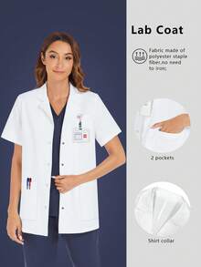 cimmuovere Women's Short Sleeve Lapel Open Front Scrubs Coat, Nurse Scrubs Workwear For Dentist, Healthcare, Pet Hospital, Laboratory