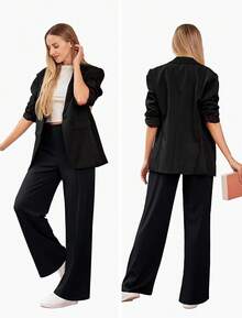Women's Wide Leg Dress Pants Stretch High Waisted Work Pants Business Casual Slacks With Pockets - màu đen - Xem 4