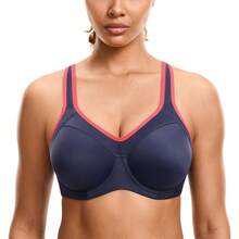 SYROKAN Women's Full Support High Impact Racerback Lightly Lined Underwire Sports Bra - True Navy - View 1