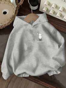 少女可爱猫咪印花保暖套头卫衣，秋冬季保暖舒适，适合休闲、街头和校园穿着。 - 灰色 - 查看 5