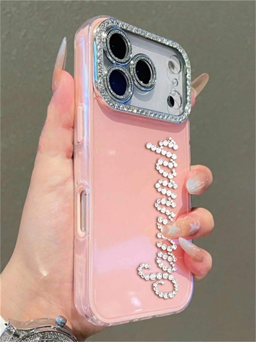 Pink Rhinestone Glitter Personalized Name Phone Case, Compatible With 17 Pro Max, 17, 16, Shock-Proof Protective Cover, Birthday Gift Anniversary, Graduation, Gift For Her, Y2K, Back To School, Coquette Aesthetic, Luxury Sparkle, Christmas Gift