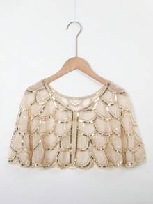 1 件女式正装闪亮斗篷，带亮片装饰，水滴形，串珠流苏细节配饰女士情人节